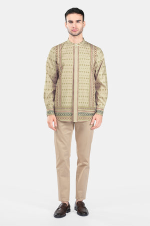 Imperial Mughal Men Long Sleeve Shirt - Brown