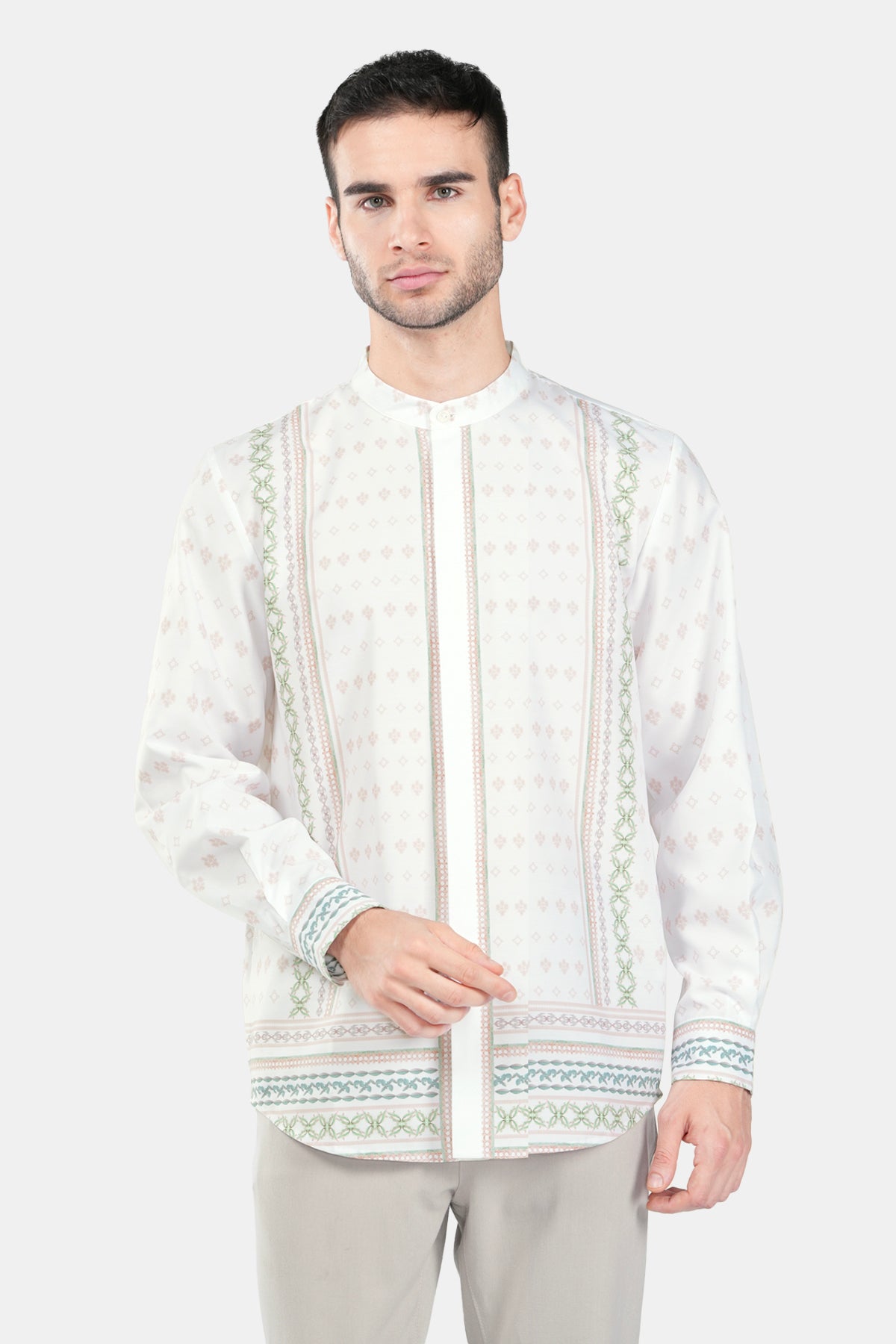 Imperial Mughal Men Long Sleeve Shirt - White
