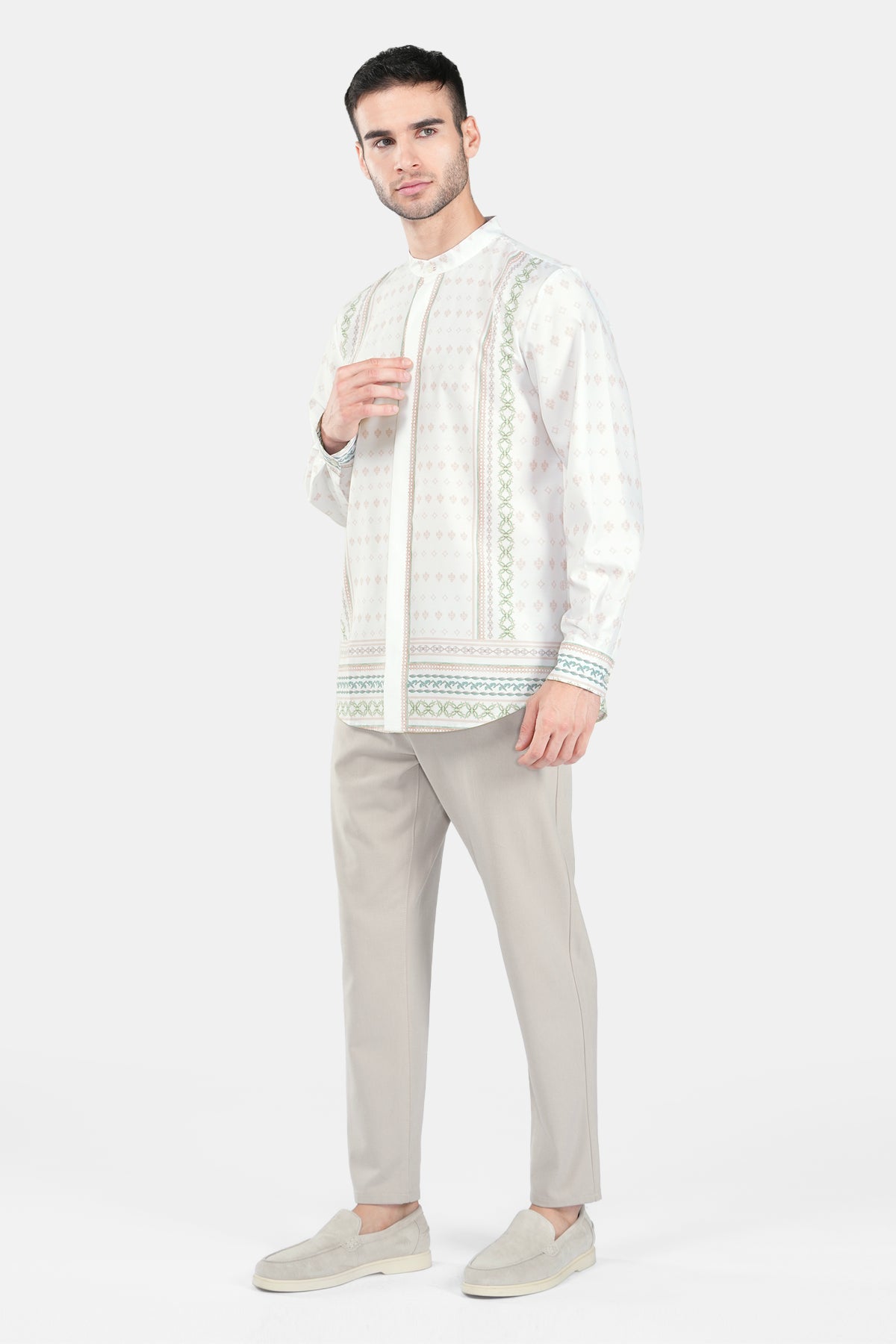 Imperial Mughal Men Long Sleeve Shirt - White