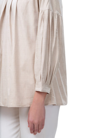 Plaid Pleated Shirt - Cream