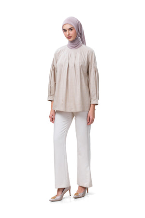 Plaid Pleated Shirt - Cream