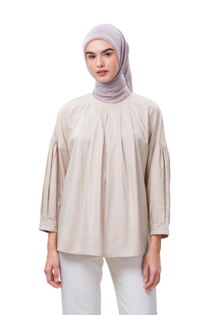 Plaid Pleated Shirt - Cream