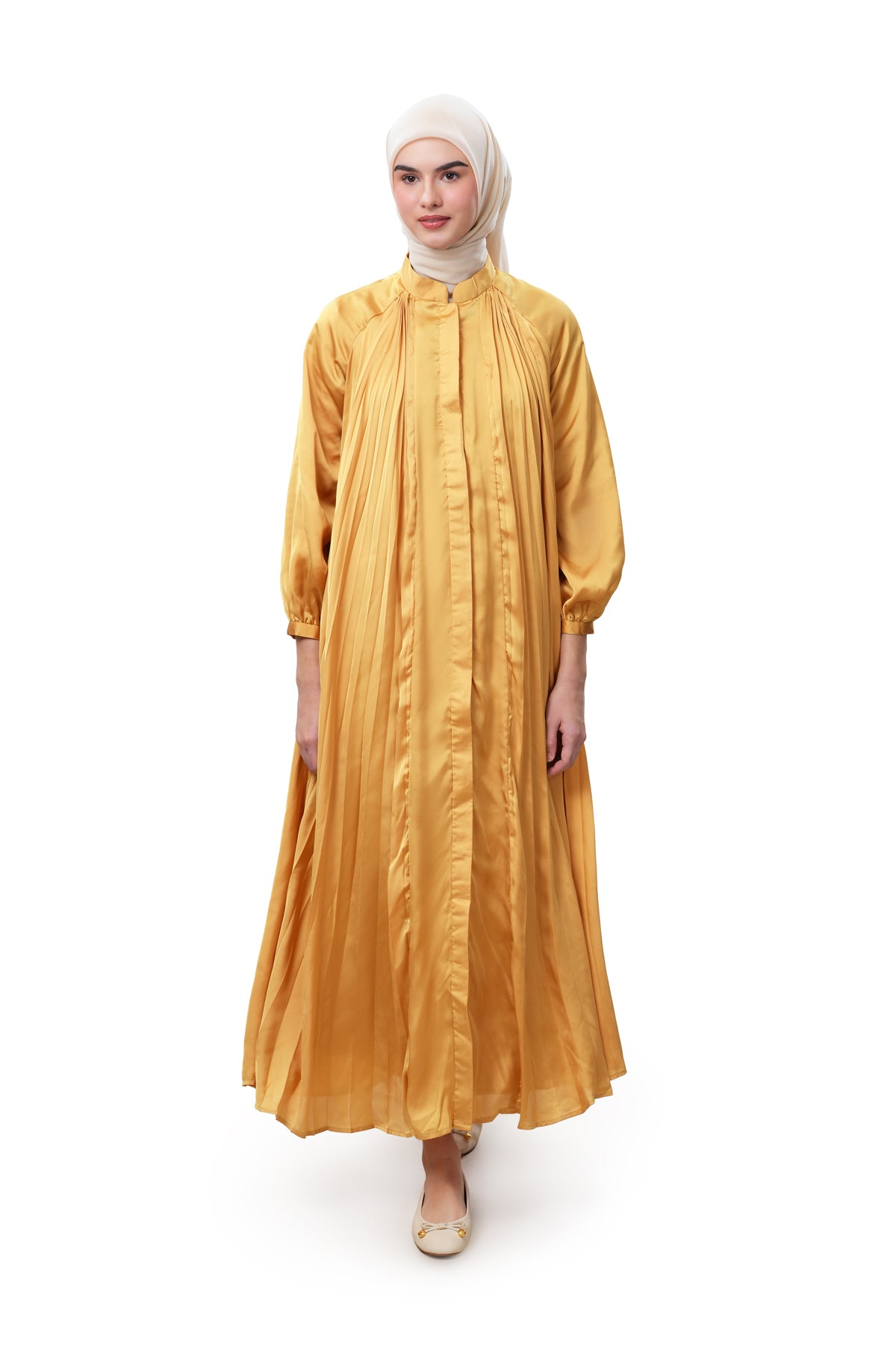 Ayumi Pleated Dress - Gold - Nada Puspita