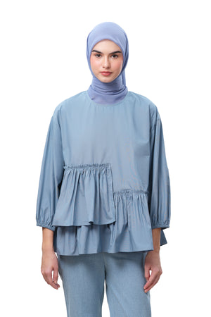 Camilla Ruffle Blouse - Blue Denim