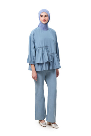 Camilla Ruffle Blouse - Blue Denim