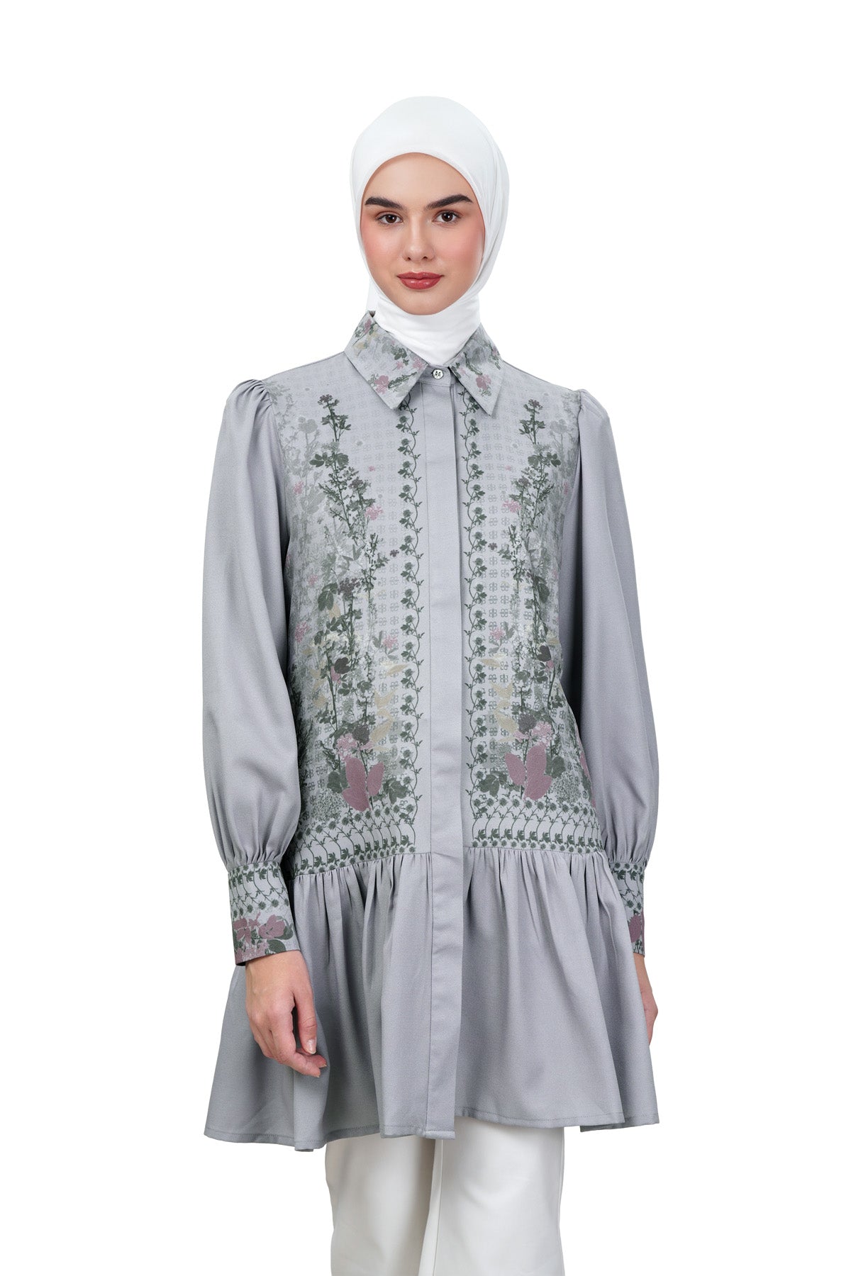 Autumn Grace Peplum Shirt - Grey