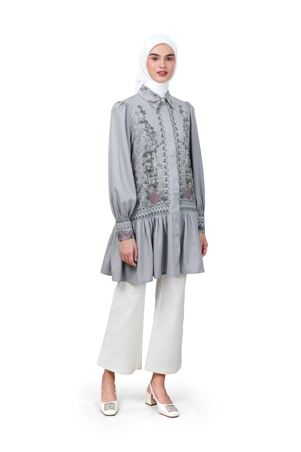 Autumn Grace Peplum Shirt - Grey