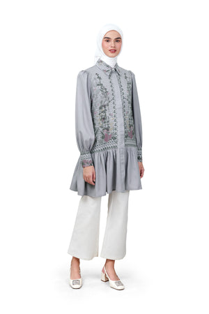 Autumn Grace Peplum Shirt - Grey