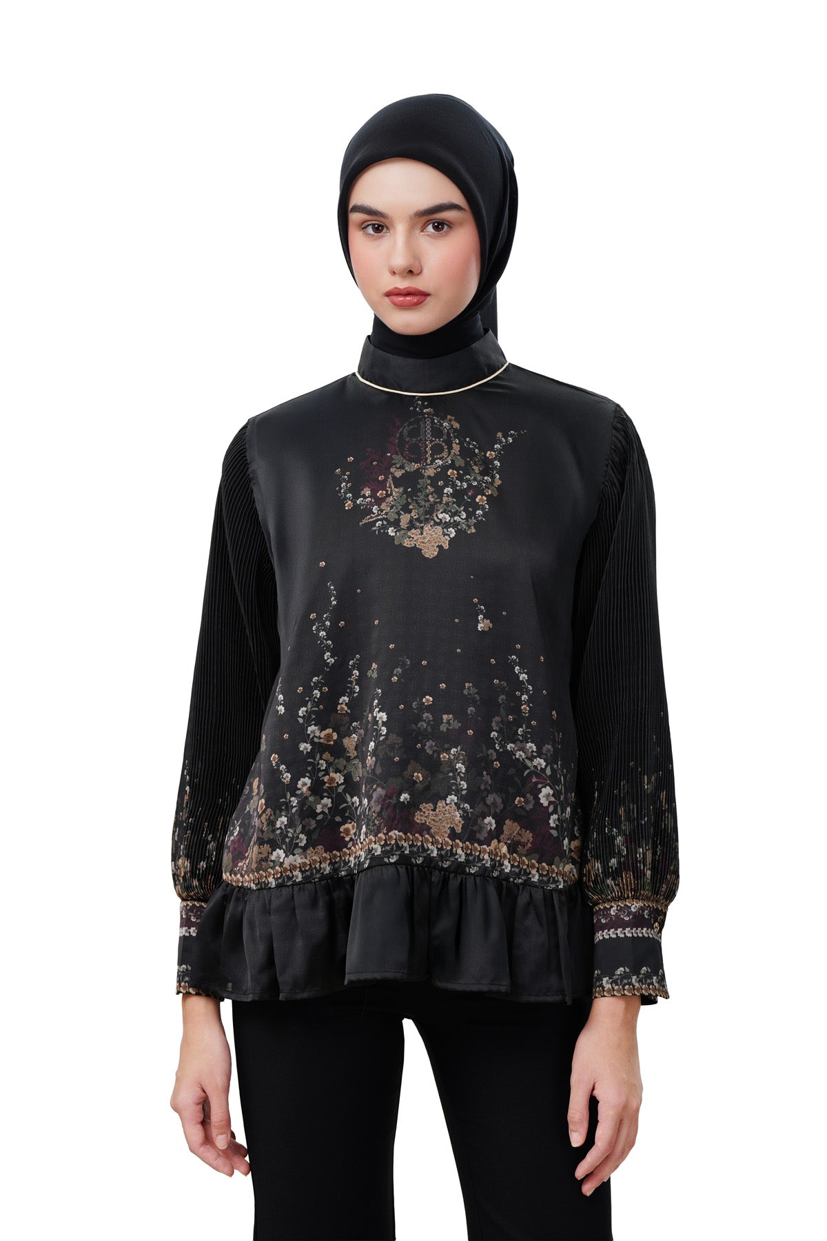 Autumn Grace Pleats Blouse - Black