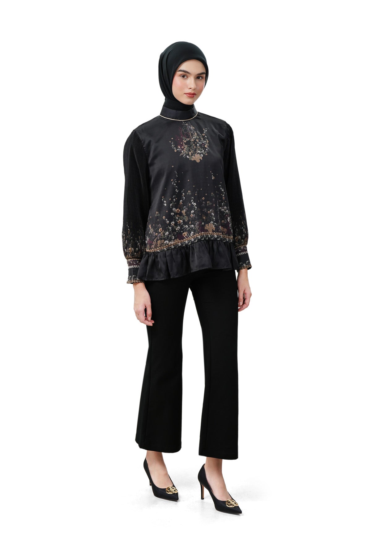 Autumn Grace Pleats Blouse - Black