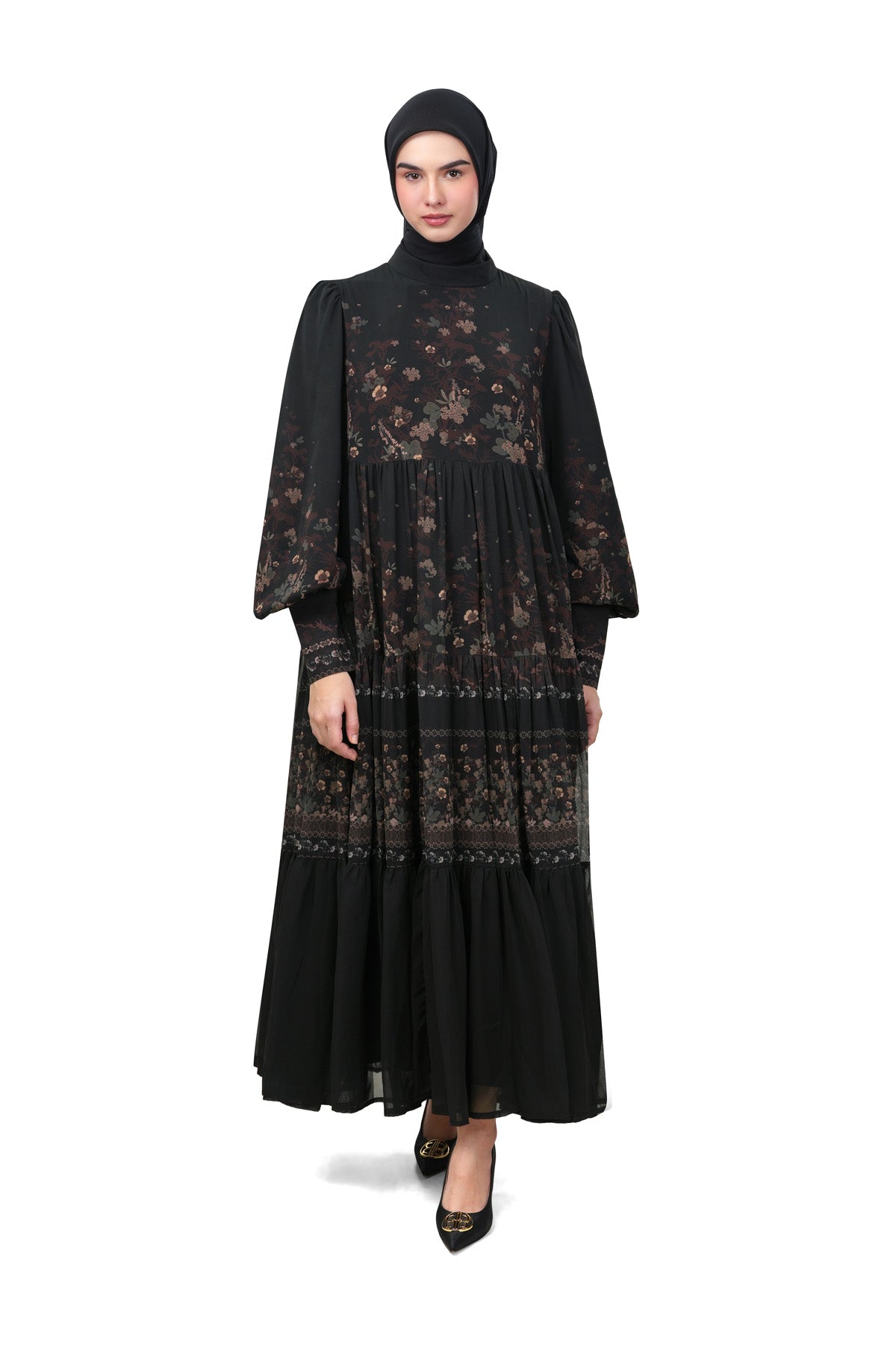 Autumn Grace Tiered Dress - Black