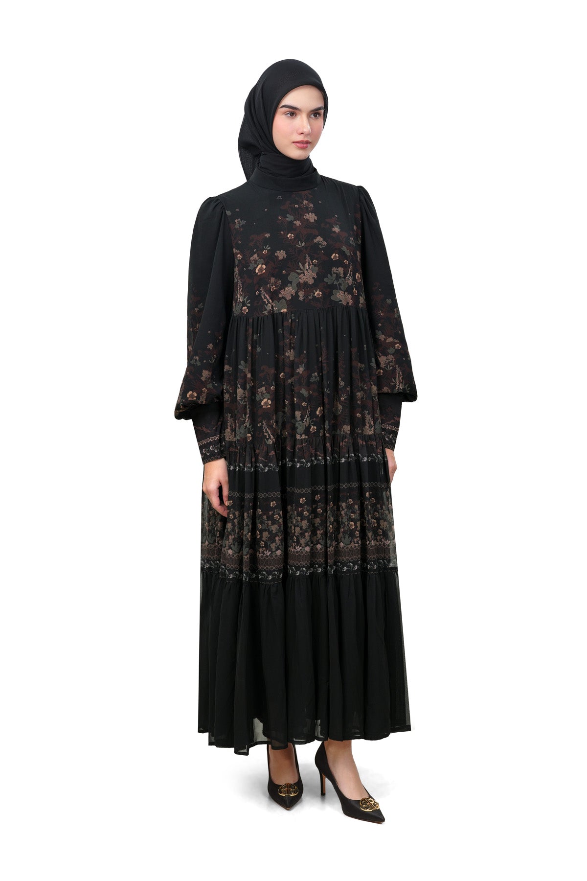 Autumn Grace Tiered Dress - Black