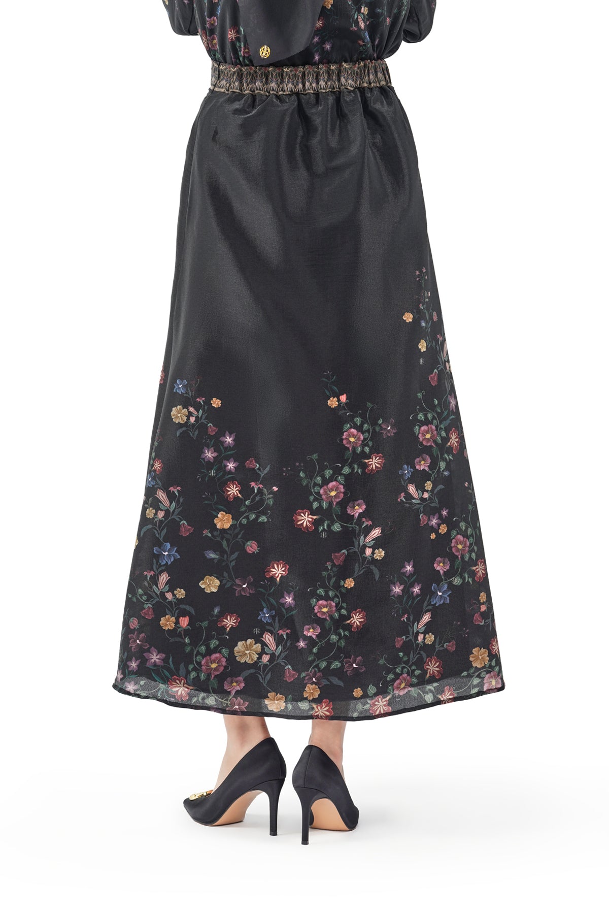 Abu Dhabi Blossom Flare Skirt - Black - Nada Puspita