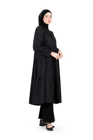Bridgia Tiered Midi Dress - Black