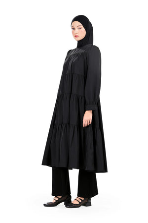 Bridgia Tiered Midi Dress - Black