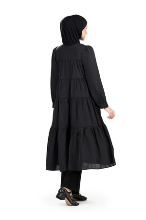 Bridgia Tiered Midi Dress - Black