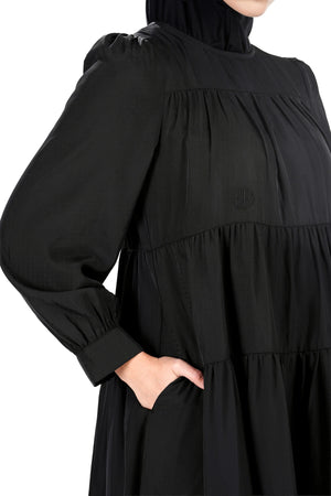Bridgia Tiered Midi Dress - Black