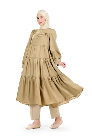 Bridgia Tiered Midi Dress - Tan