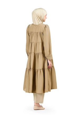 Bridgia Tiered Midi Dress - Tan