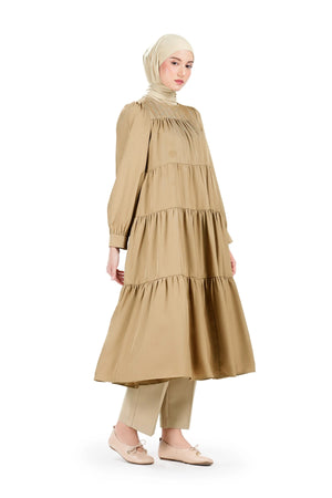 Bridgia Tiered Midi Dress - Tan