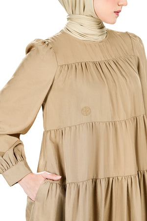 Bridgia Tiered Midi Dress - Tan