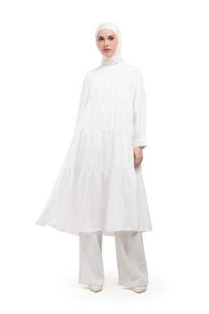 Bridgia Tiered Midi Dress - White