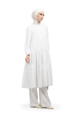 Bridgia Tiered Midi Dress - White
