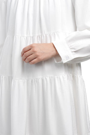 Bridgia Tiered Midi Dress - White