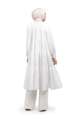 Bridgia Tiered Midi Dress - White