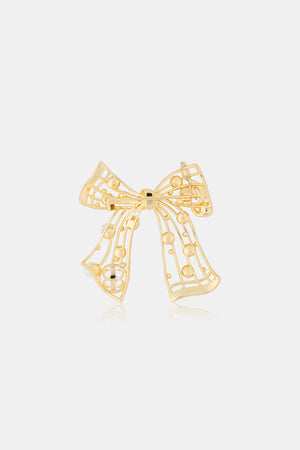 Bow Pearl Brooch - Gold