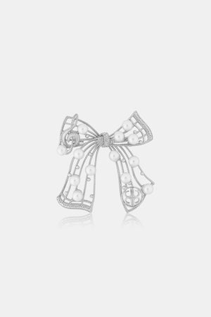 Bow Pearl Brooch - Silver