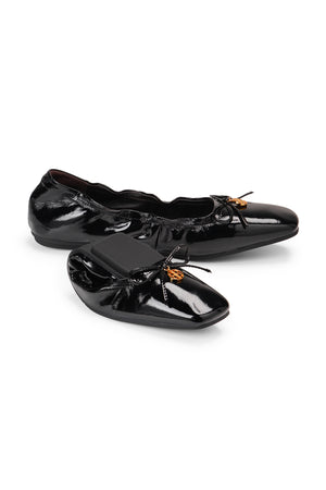 Bow Roll Up Ballet Shoes - Black