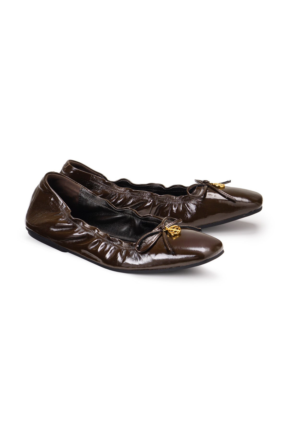 Bow Roll Up Ballet Shoes - Brown