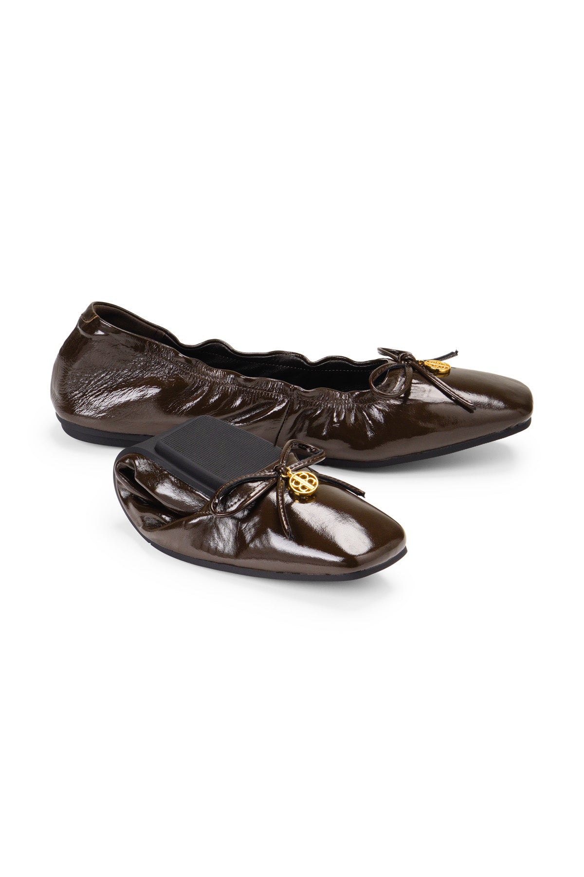 Bow Roll Up Ballet Shoes - Brown