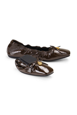 Bow Roll Up Ballet Shoes - Brown