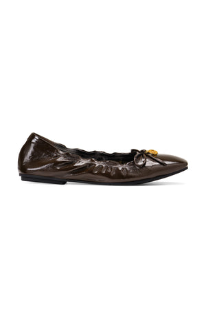 Bow Roll Up Ballet Shoes - Brown