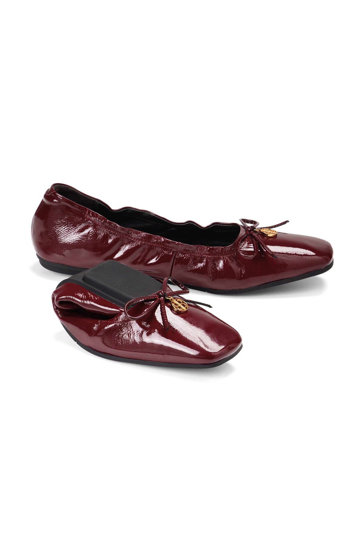 Bow Roll Up Ballet Shoes - Maroon