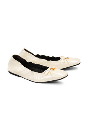 Bow Roll Up Ballet Shoes -  White