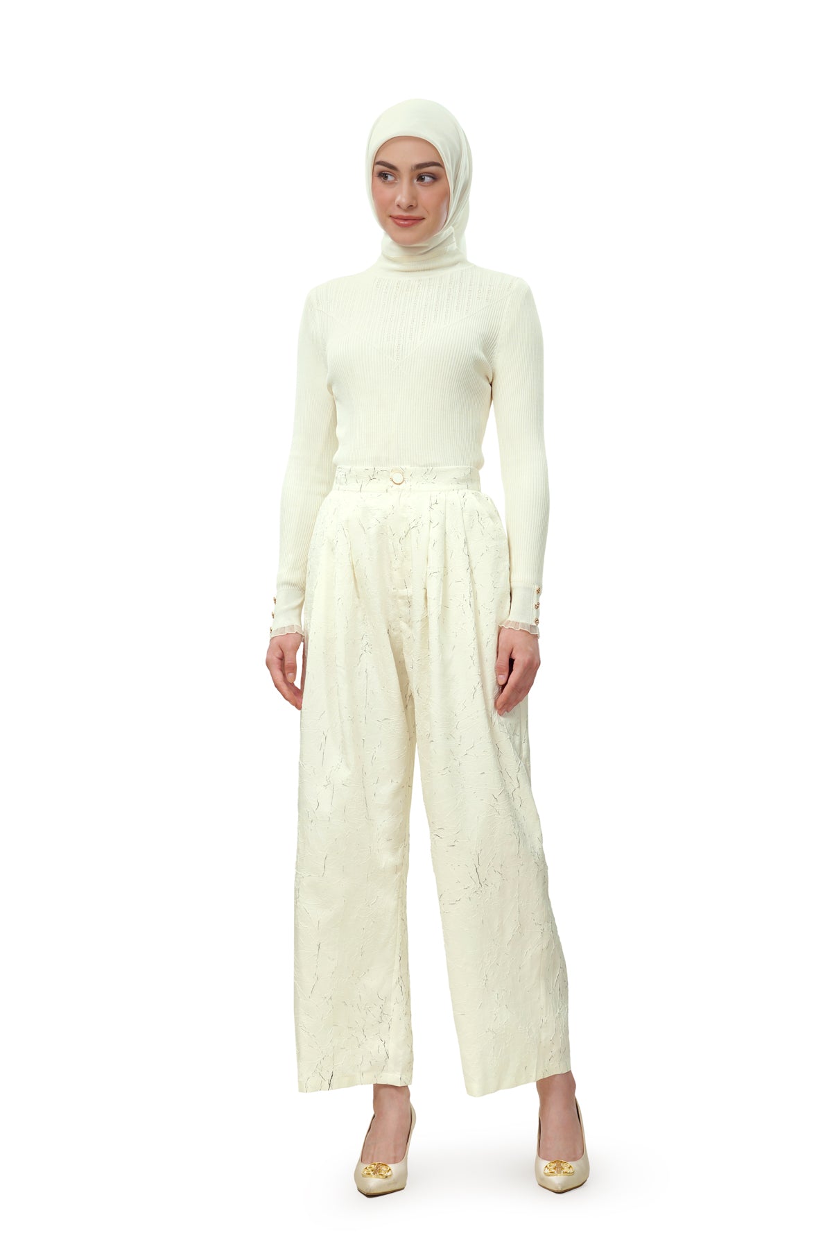 Clea Texture Pants - White