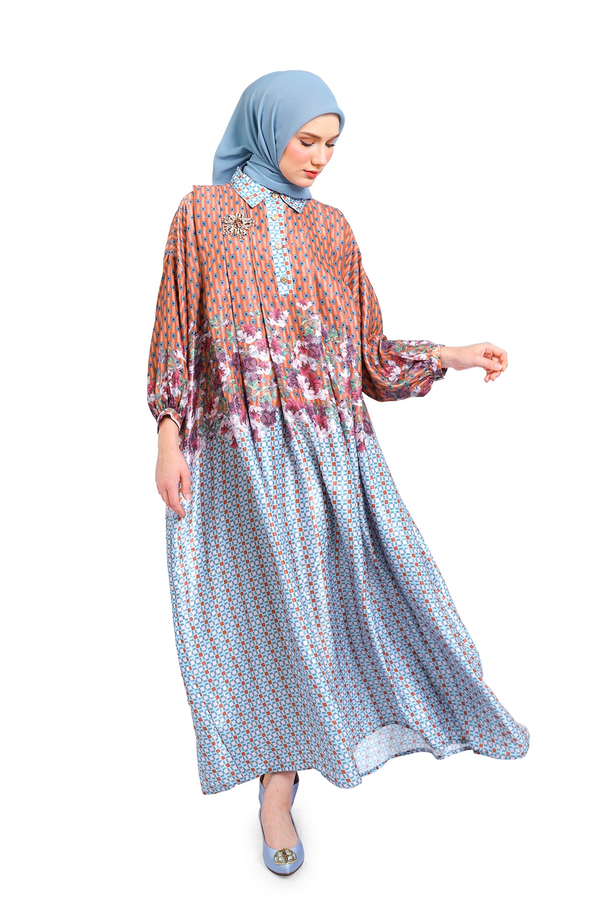Clemira Kaftan Dress - Coral Blue