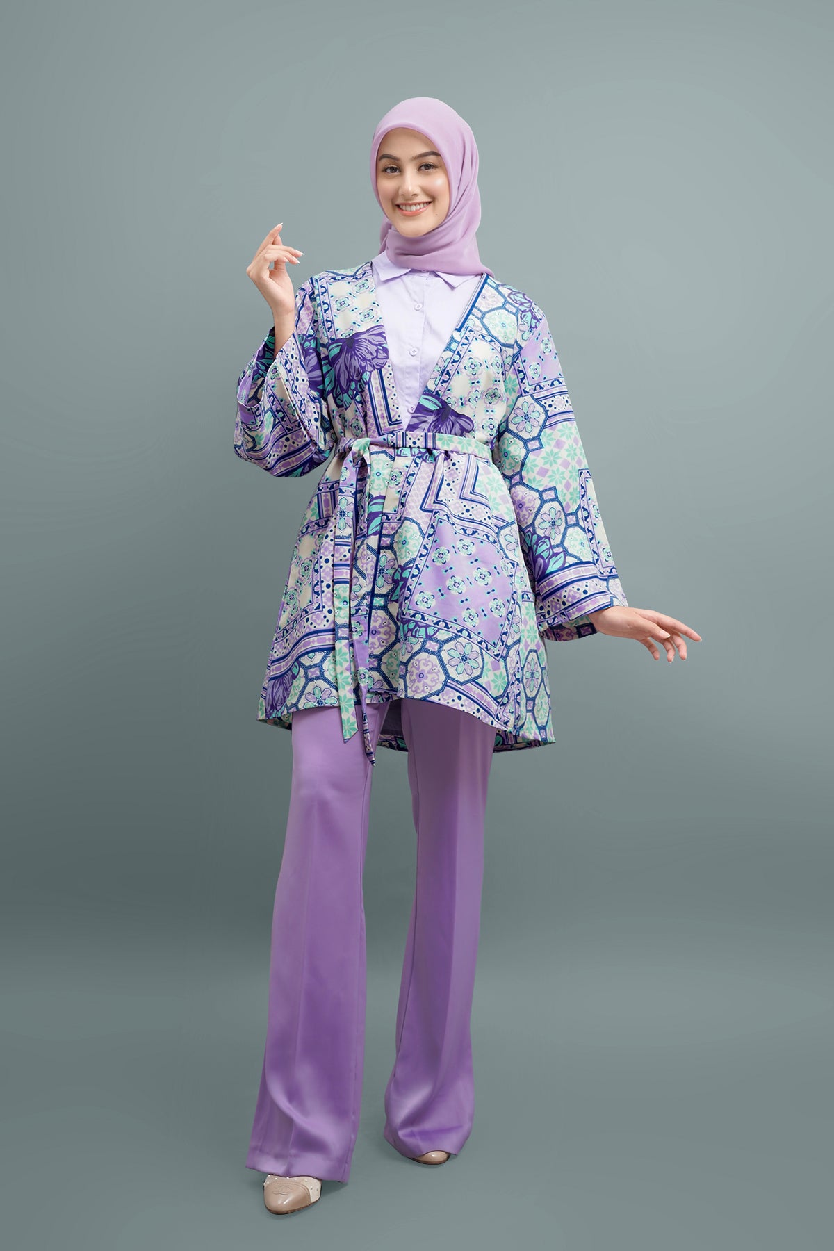 Elena Outer With Tie - Purple