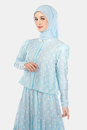 Monogram Organza Crop Shirt - Light Blue