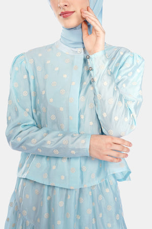 Monogram Organza Crop Shirt - Light Blue