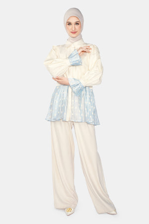 Monogram Organza Mix Cotton Shirt - Light Blue