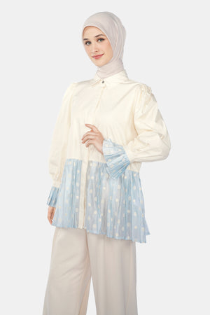 Monogram Organza Mix Cotton Shirt - Light Blue