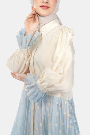 Monogram Organza Mix Cotton Shirt - Light Blue