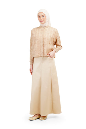 Daisy Embroidery Batwing Crop Shirt - Beige