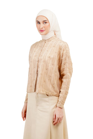 Daisy Embroidery Batwing Crop Shirt - Beige