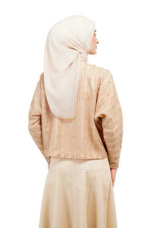Daisy Embroidery Batwing Crop Shirt - Beige