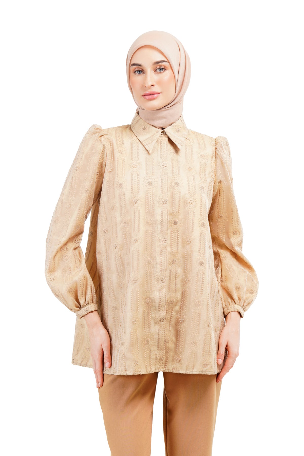 Daisy Embroidery Puffy Shirt - Beige